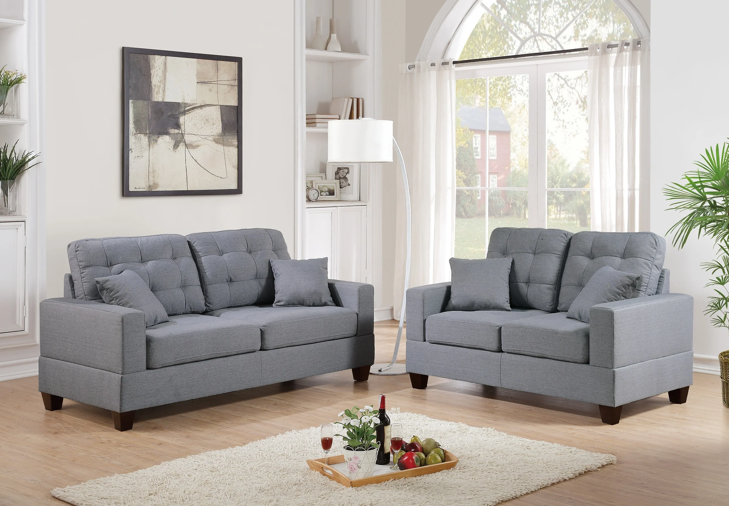 Tufted 2pc Sofa Set with Pillows - Elevate Your Living Space