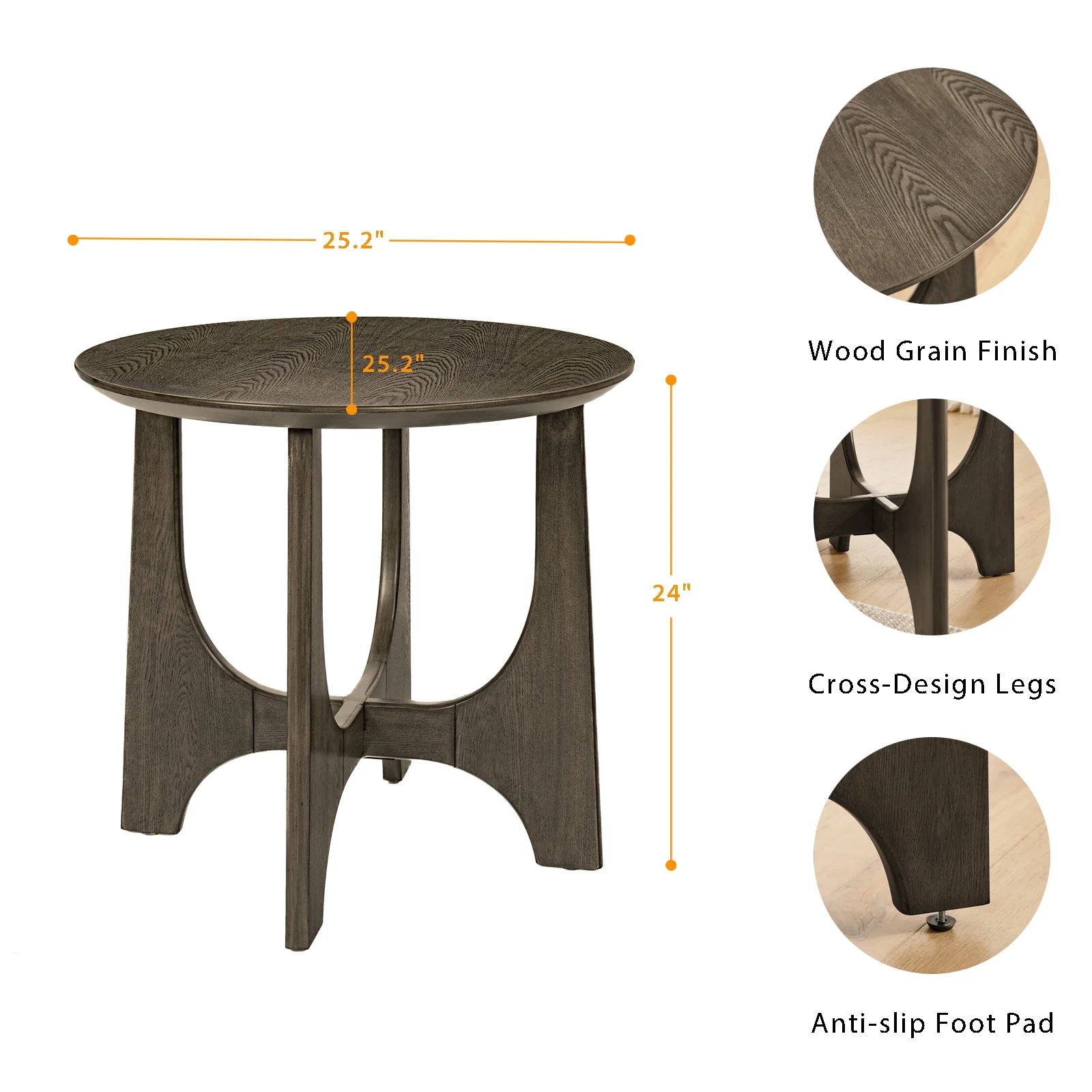 IETEK Round Side Table, Wooden Round End Table, Nightstand for Small Spaces, 25.2 x 25.2 x 24 Inches, Walnut