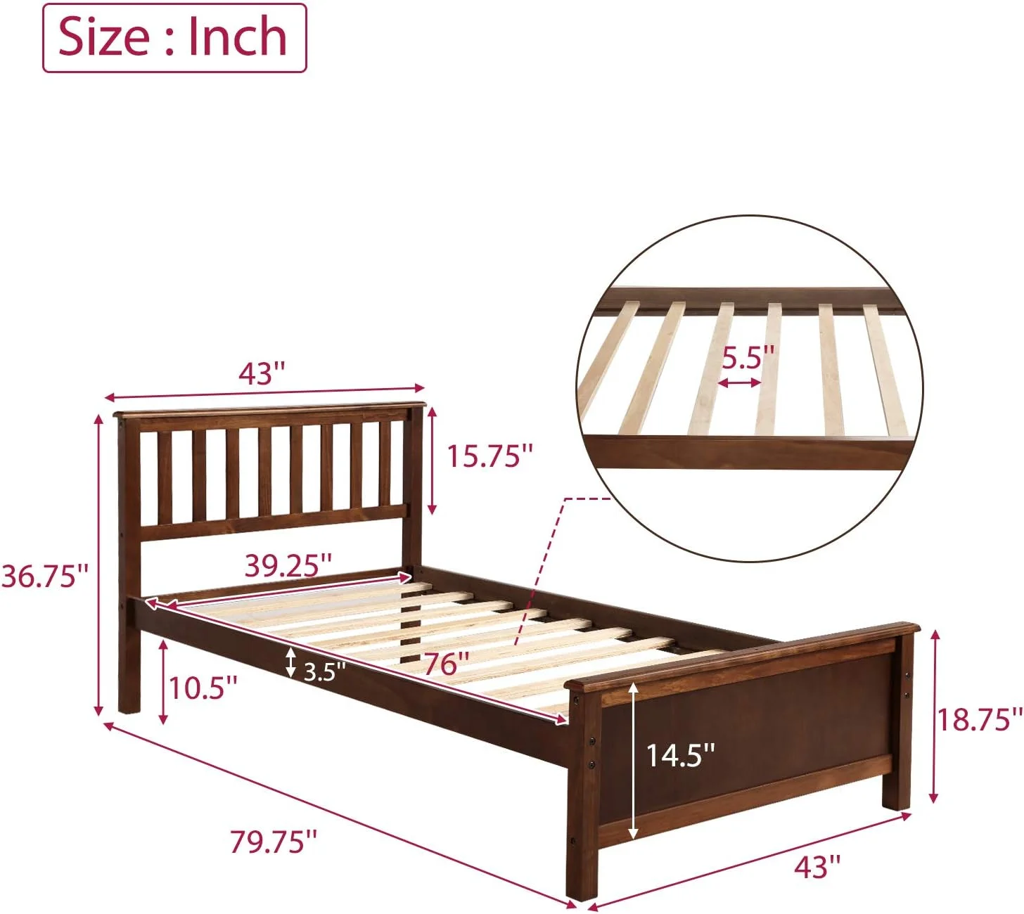 Bed Frame, Wood Platform Bed With Headboard Ad Footboard, o Box Sprig eeded, Walut