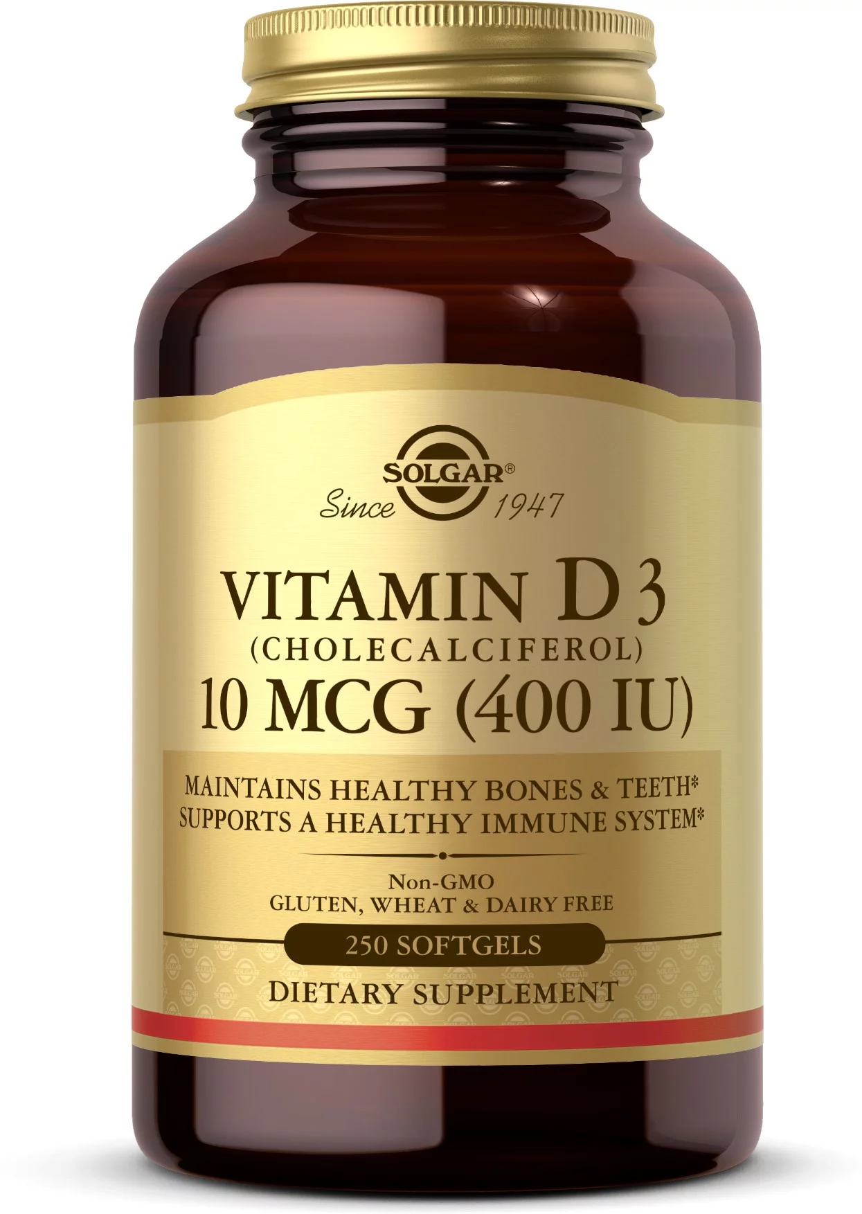 Solgar Vitamin D3 (Cholecalciferol) 10 MCG (400 IU) Softgels 1 ea (Pack of 3)