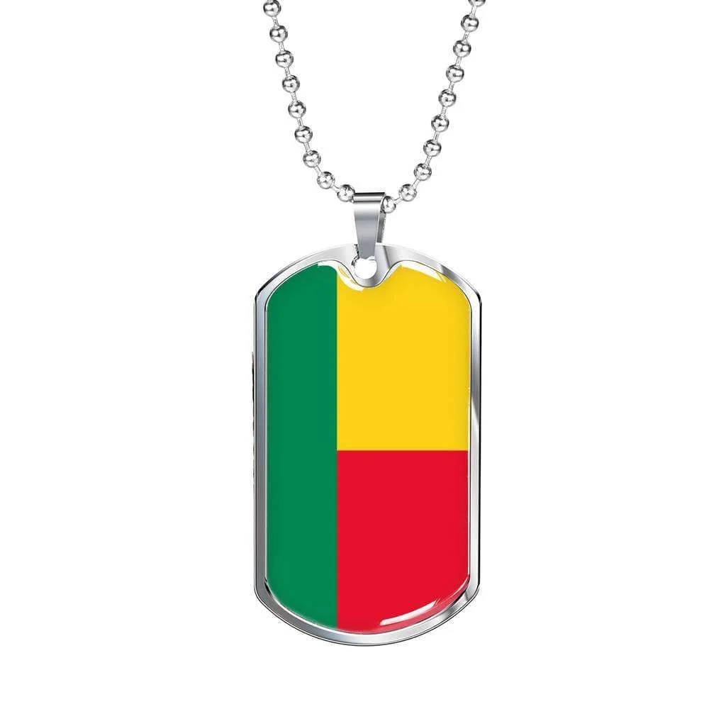 Benin Flag Necklace Stainless Steel or 18k Gold Dog Tag 24