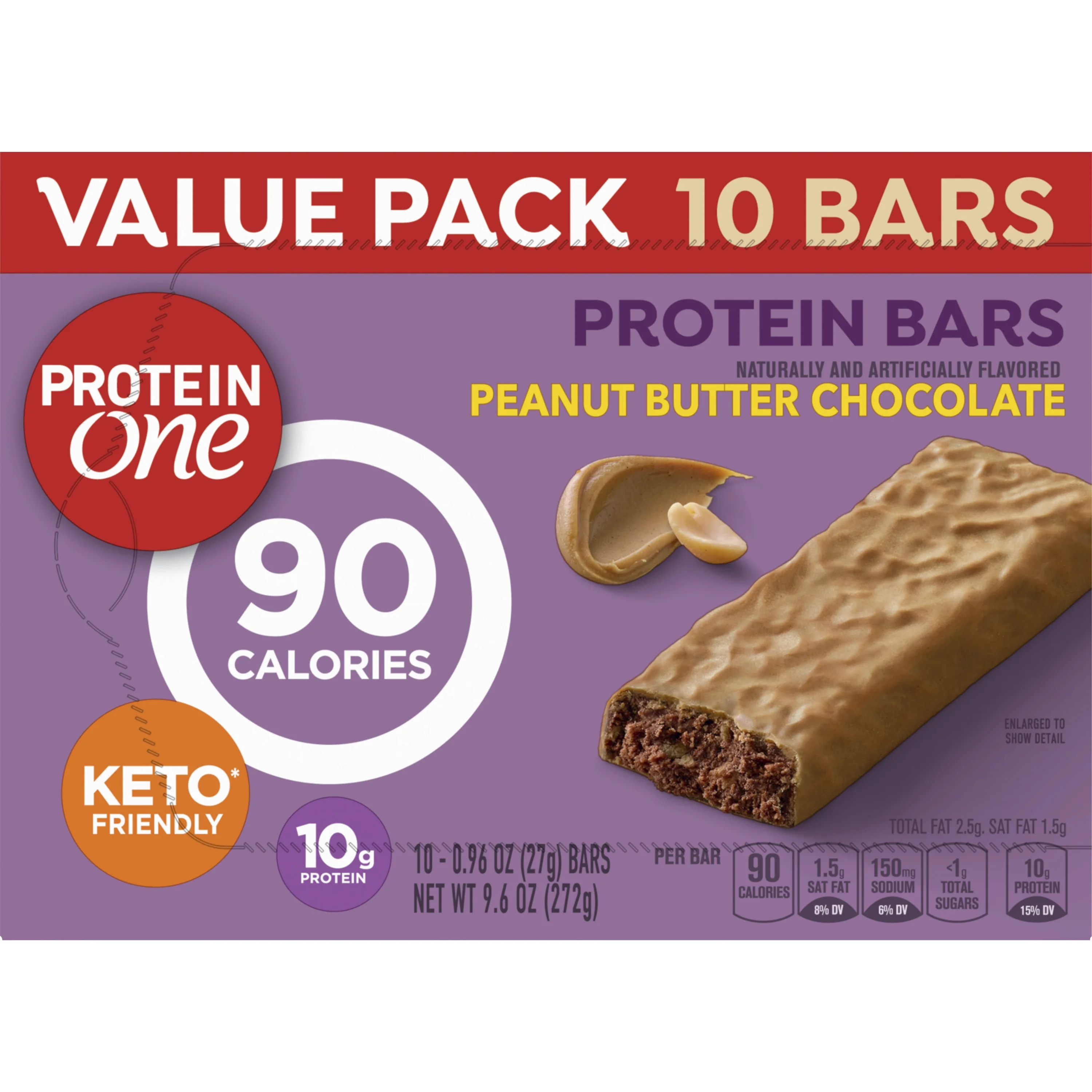 Protein One 90 Calorie Keto Protein Bars, Peanut Butter Chocolate, 10 ct