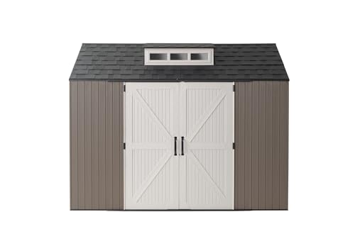 Rubbermaid Resin Outdoor Storage Shed With Floor (7 x 7 Ft) Weather Resistant Gray Organization for Home/Backyard/Garden Tools/Lawn Mower/Bike Storage/Pool Supplies