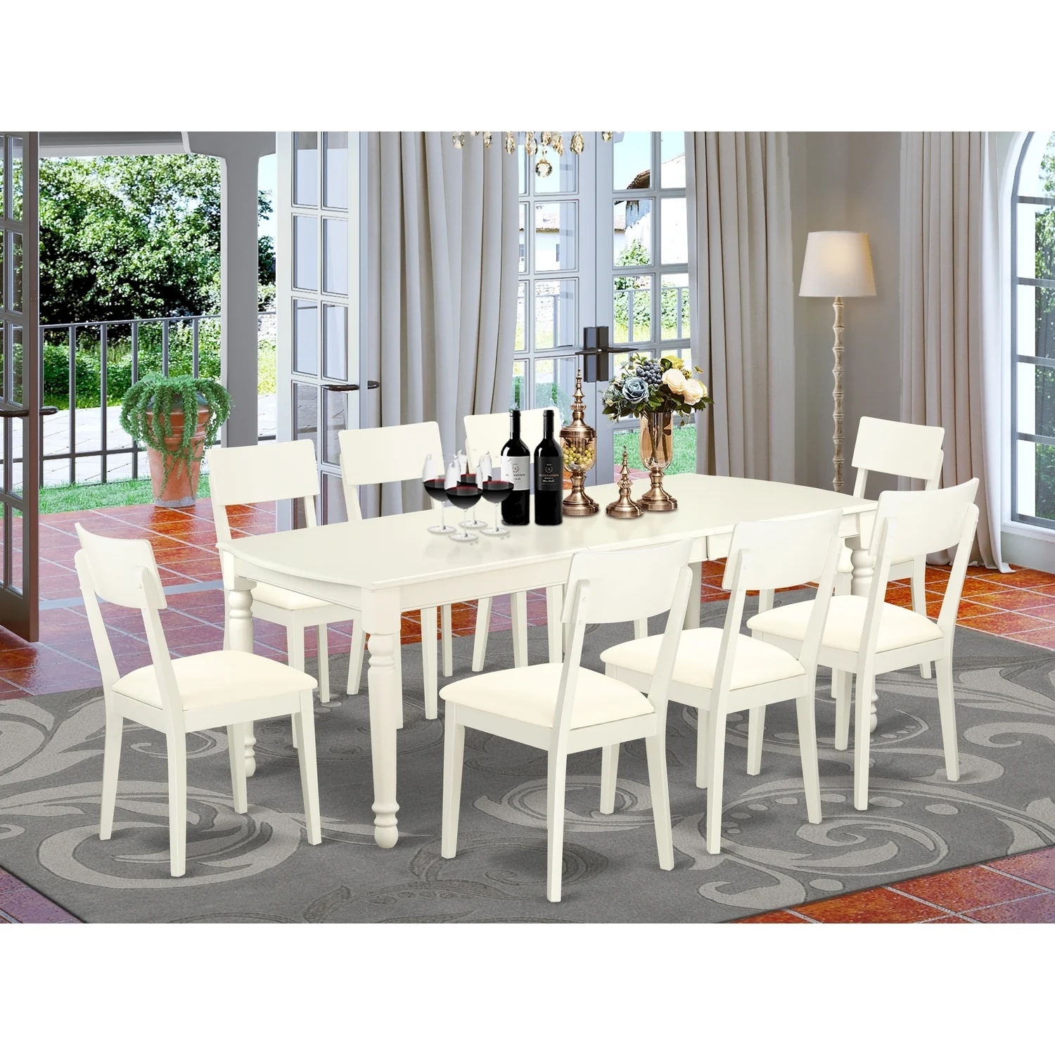 HomeStock Contemporary Chic 9 Pc Kitchen Tables And Chair Set With One Dover Dining Table And 8 Kitchen Chairs In A Linen White Finish