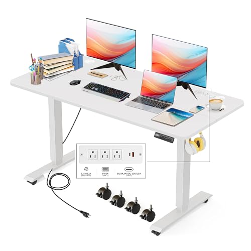 Electric Standing Desk with Wheels, 63'' x 24'' Standing Desk Adjustable Height with Charging Station, 2 USB Ports, 3 Power Outlets, 4 Caster, 27''-46'' Lifting Range Stand up Desk(Black)