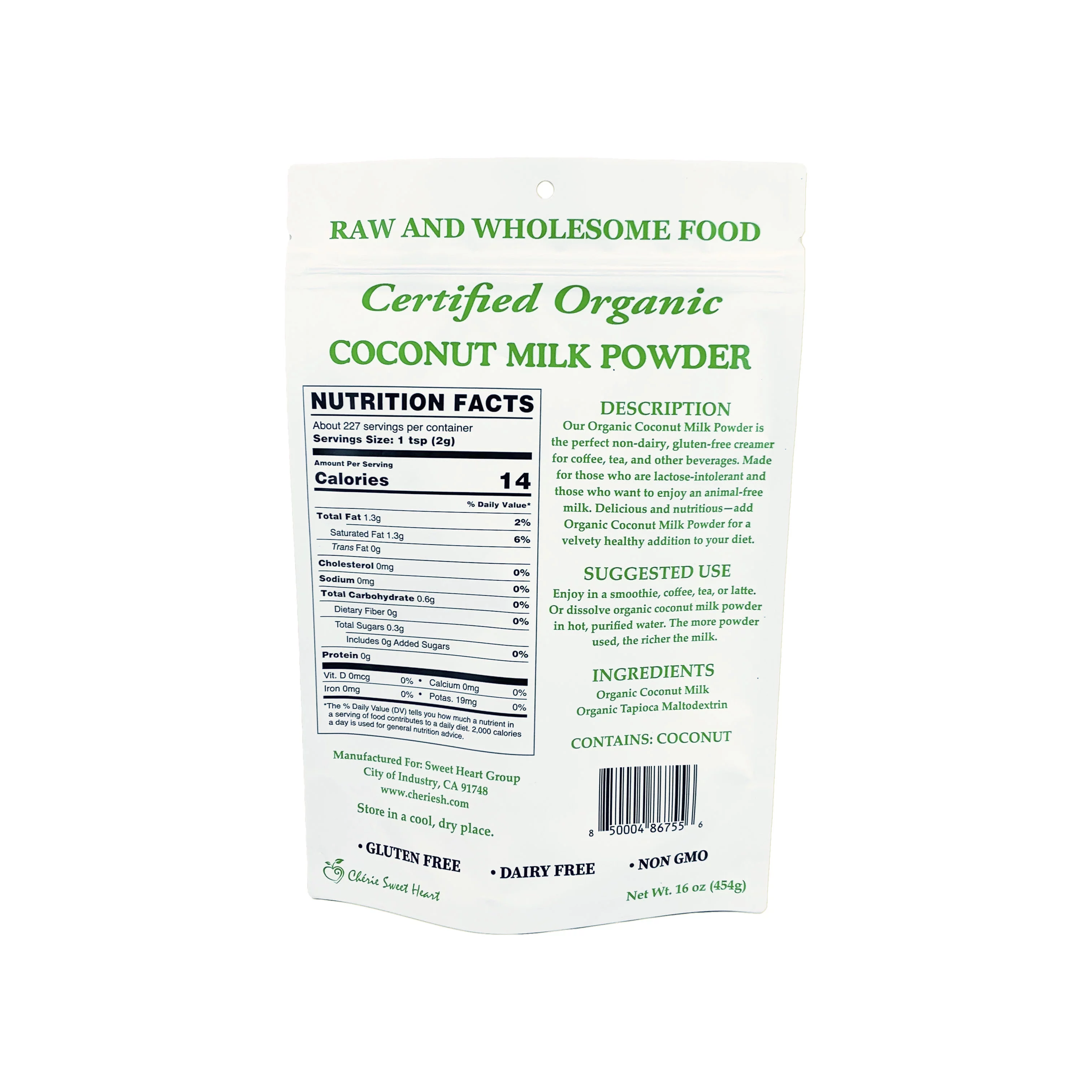 (2 Pack) Cherie Sweet Heart Organic Coconut Milk Powder