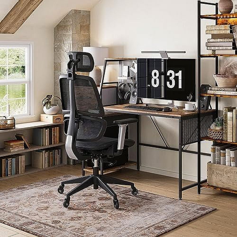 RUNFAYBIU High-Back Office Chair  Swivel Ergonomic Task Chair with Adjustable Headrest and Arms  Lumbar Support and PU Wheels  Computer Mesh Chair for Home Office  Black