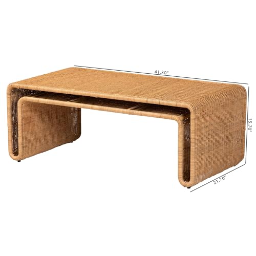 bali & pari Nevada Rattan Coffee Table – Handwoven Boho Accent Table, Light Honey