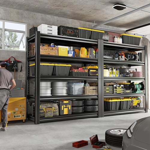 REIBII Garage Shelving 3000 LBS Storage Shelves Adjustable Metal Garage Shelves 5 Tier Heavy Duty Shelving Units and Storage Rack Shelf for Garage, Basement, 72
