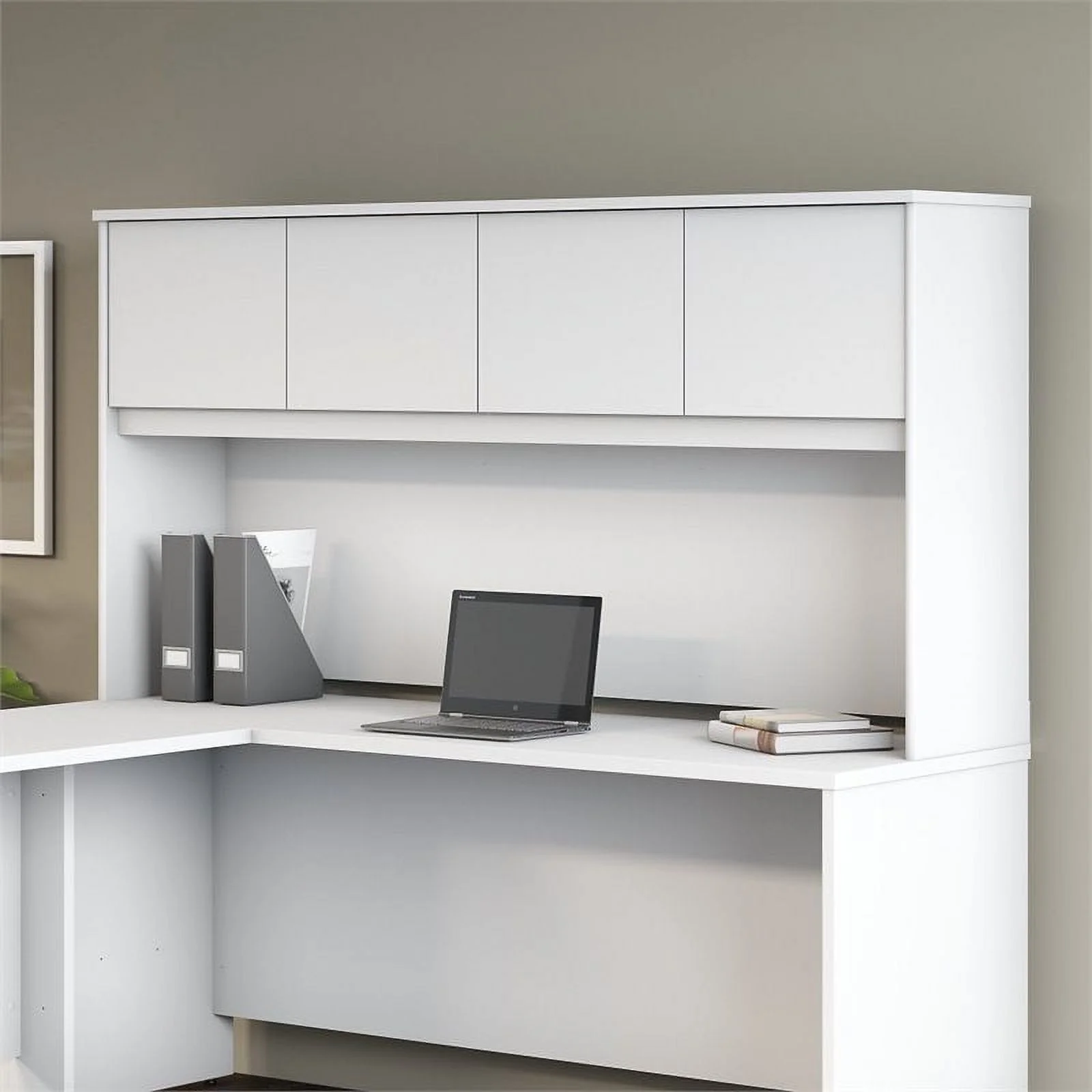 Pemberly Row Modern 72W 4 Door Hutch in White - Engineered Wood