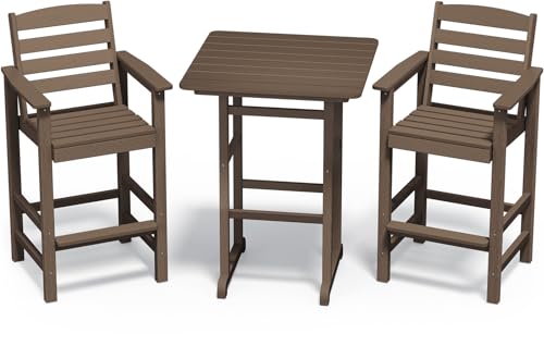 SERWALL Balcony Adirondack Chairs and Table 3 Pieces Set, Adirondack Bar Height Chairs Set of 2 and Bar Table, Outdoor Bar Stools Set for Bistro, Poolside, Backyard, Blue