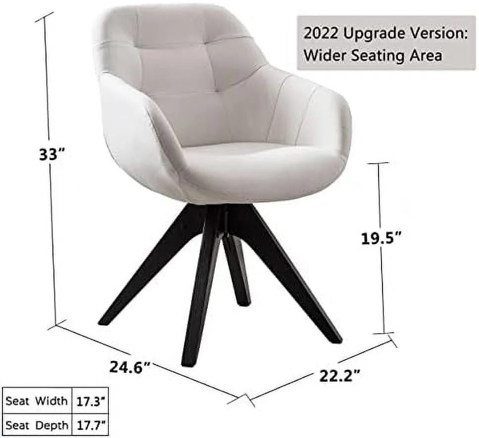 HOOMZNB Mid Century Modern Swivel Armchair  Fabric Accent Chair  Home Office Desk Chair No Wheels  Dining Chair with Black Oak Wood Legs for Small Space Slim Adult  Light Grey