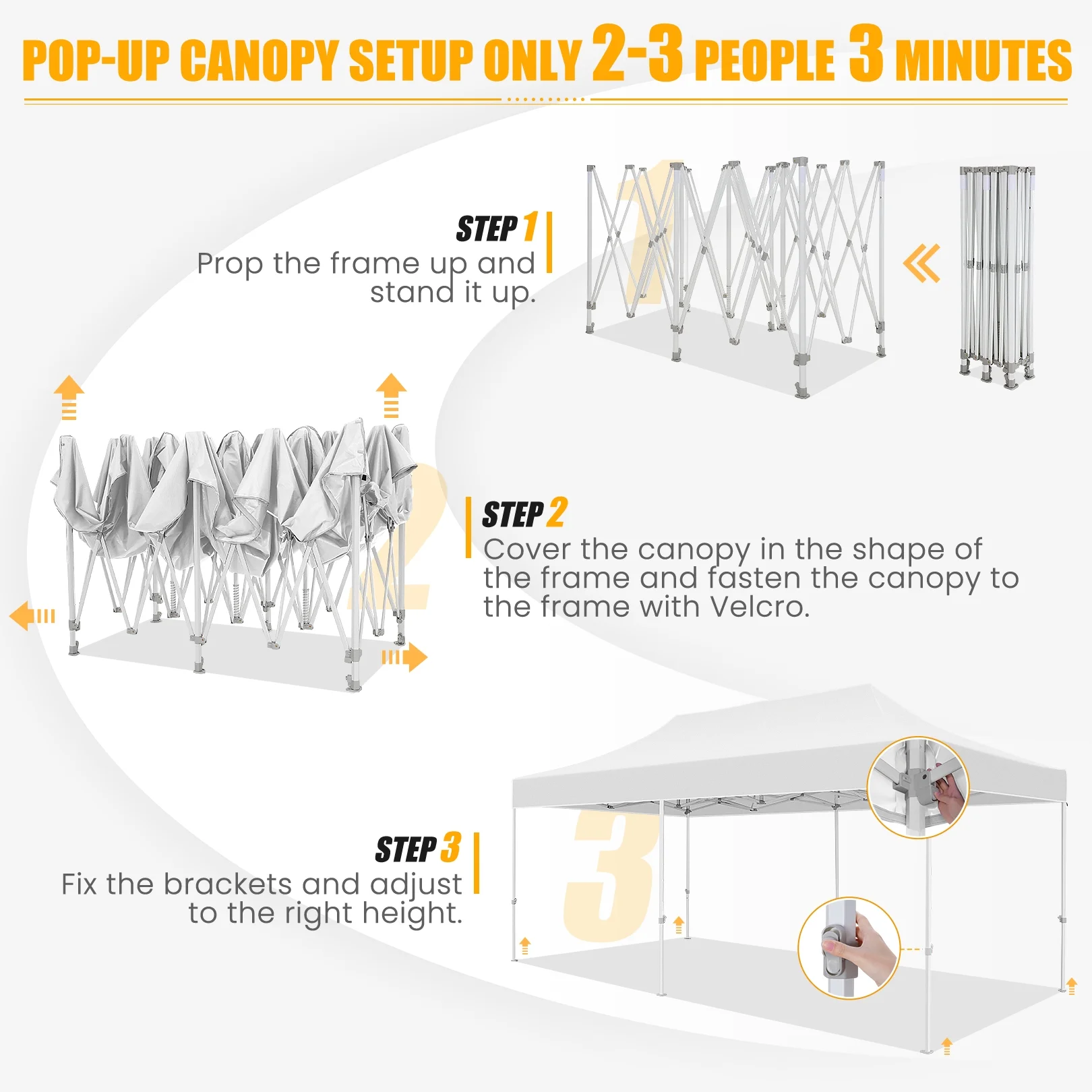 10'x20' EZ Pop Up Canopy Outdoor Party Tent Portable Commercial Tent for Wedding, Carport without Sidewalls Instant Folding Gazebo with 3 Heights Adjustable, Waterproof, White