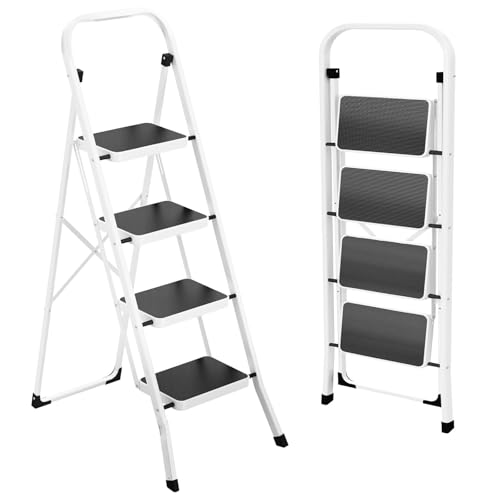 HBTower Step Ladder Folding Step Stool for Adults with Anti-Slip Pedal,330 lbs Capacity for Kitchen, Home,White