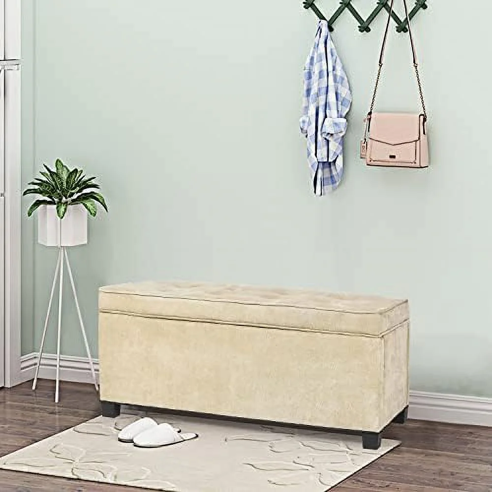 Rectangular  Ottoman Bench  Upholstered Ottoman Footrest Stool with Wooden Legs  Coffee Table Toy Chests for Living Room Bedroom Entryway