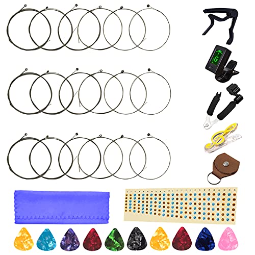 Electric Guitar Strings 3 Full Sets and Tuner, 3 in 1 Restringing Tool, Capo,Picks and Other Useful Tools