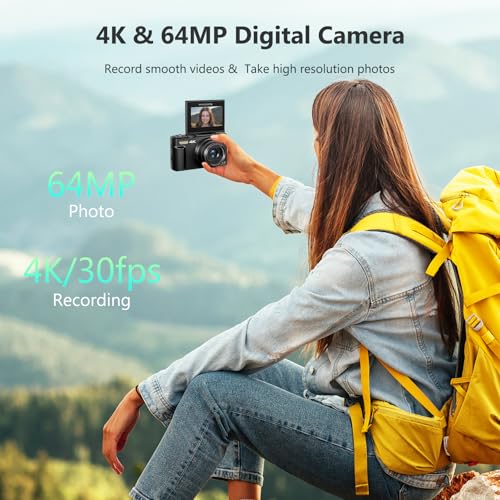 4K Digital Camera for Photography, 64MP Vlogging Camera for YouTube with 3