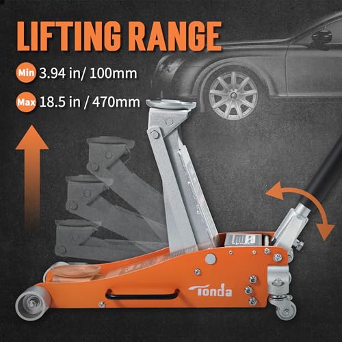 TONDA Floor Jack, 3 Ton Aluminum and Steel Low Profile Hydraulic Car Jack with Dual Pump System, Rapid Lift, Orange