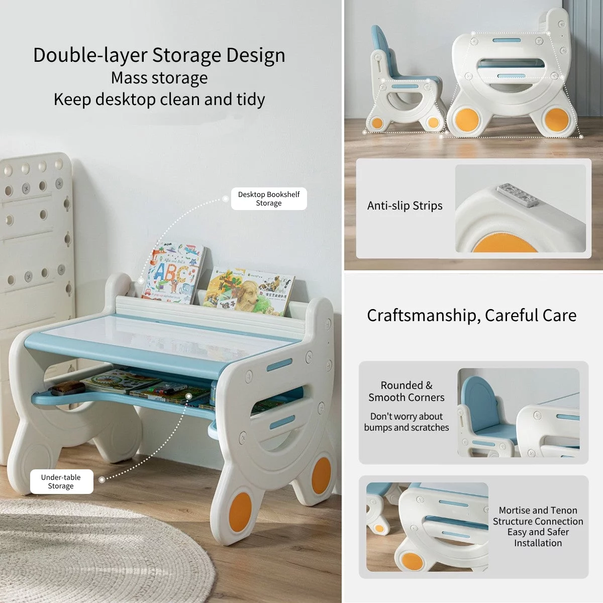 Kids Table and Chair Set for Drawing, Ideal Art Craft Table for Creative Play. Reading, Homework Workstation with Storage, Functional Writing Desk for Toddlers, Playroom Furniture Set, Perfect Gift