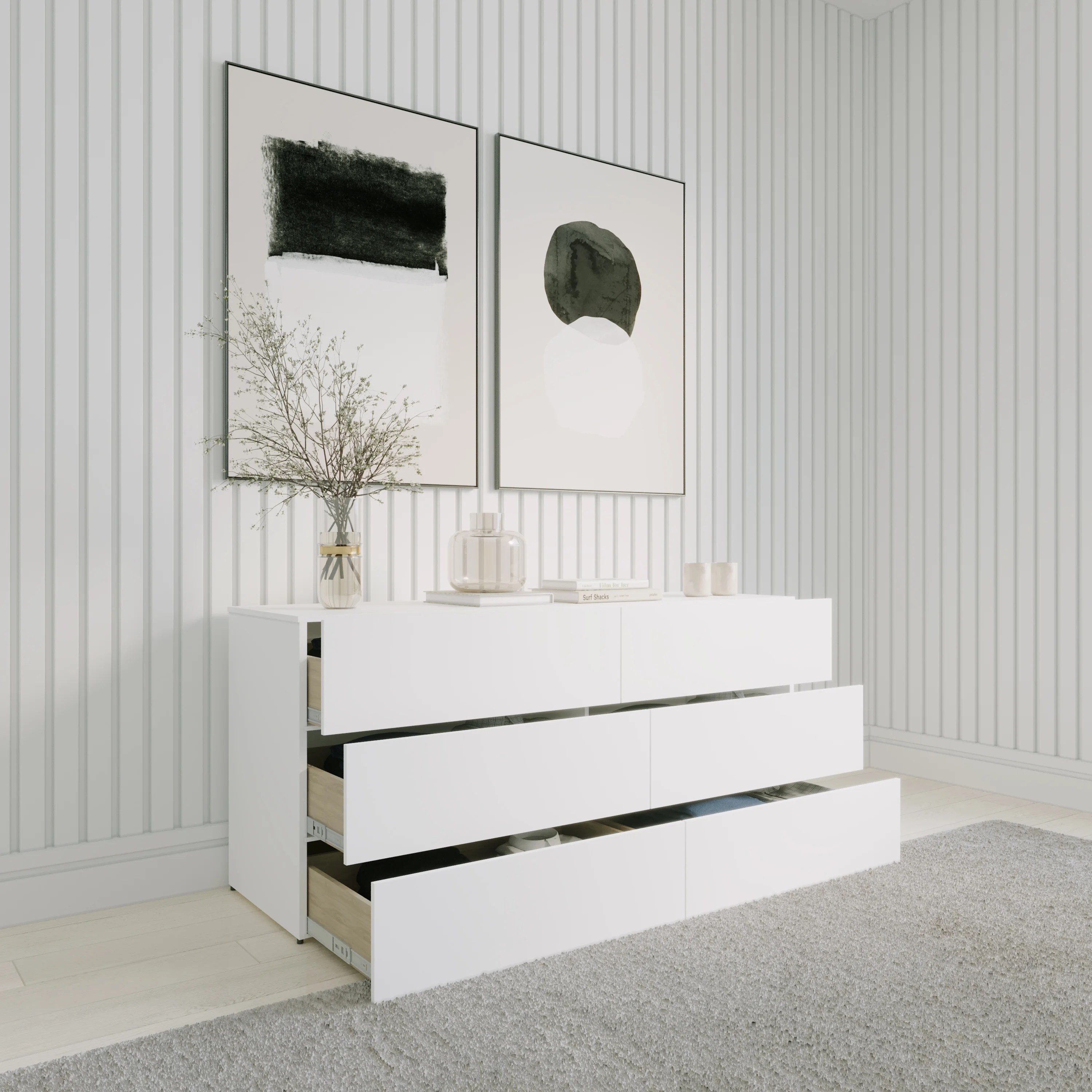 Nexera James Modern 6 Drawer Dresser, White
