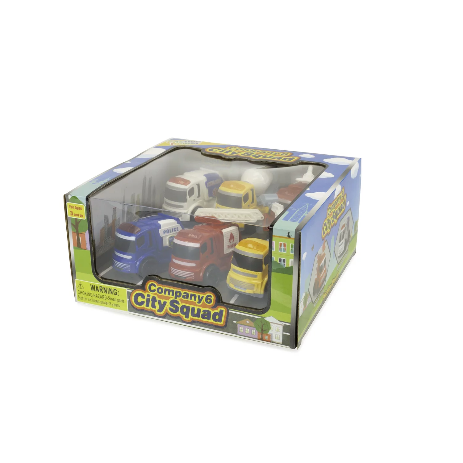 Travel Size Set of 6 City Squad (Police Car, Ambulance, Fire Truck)  Friction Powered Toy Cars Push and Go Vehicles for Kids