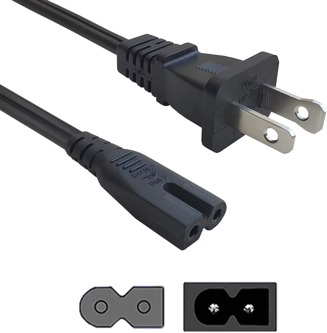 ® 6FT 2 Prong Power Cord - [UL] Polarized Power Cord NEMA1-15P to IEC-C7 - Replacement Figure 8 AC Power Cable