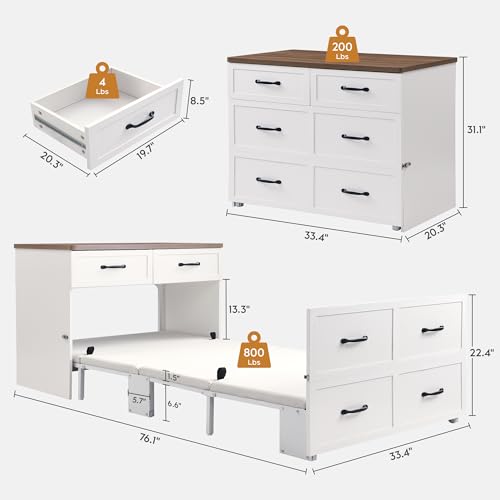 XIAO WEI Murphy Bed Cabinet with Mattress Included,33x76 Inches Twin Size Hideaway Bed with Storage for Adults Guests and Kids,Easy Pull Out and Folding,2 in 1 Small Fold up Space Saving WallBed