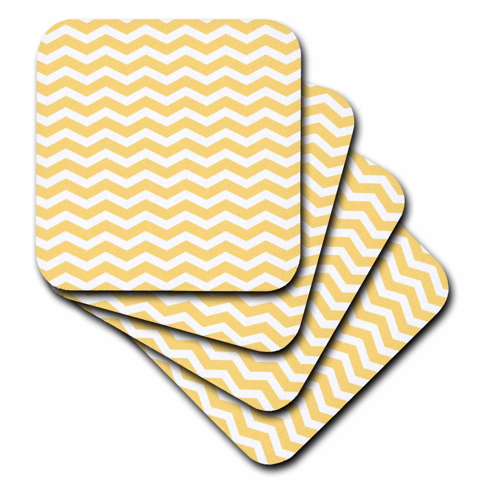 3dRose Golden Yolk Yellow and White Chevron Zig Zag Stripy Pattern Cute Classic, Soft Coasters, set of 8