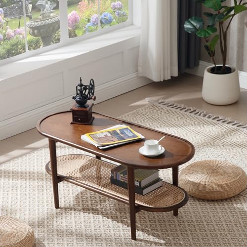 Rattan Wood Mid Century Modern Coffee Table, 39.5