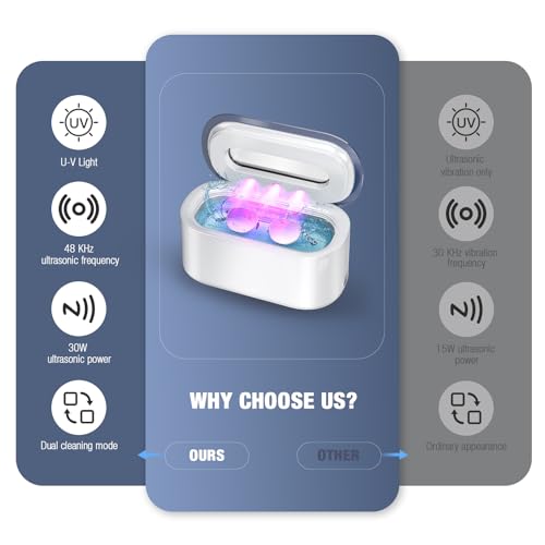 Ultrasonic Jewelry Cleaner, 48Khz 30W Portable Professional Jewelry Cleaner Ultrasonic Machine with Digital Timer, 12OZ Ultrasonic Cleaner for Eyeglasses, Rings, Necklaces, Dentures