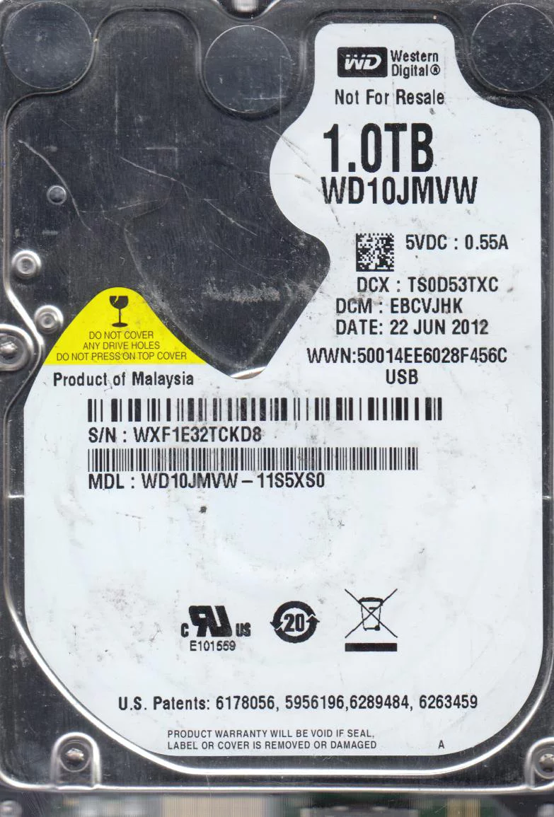 WD10JMVW-11S5XS0, DCM EBCVJHK, Western Digital 1TB USB 2.5 Hard Drive