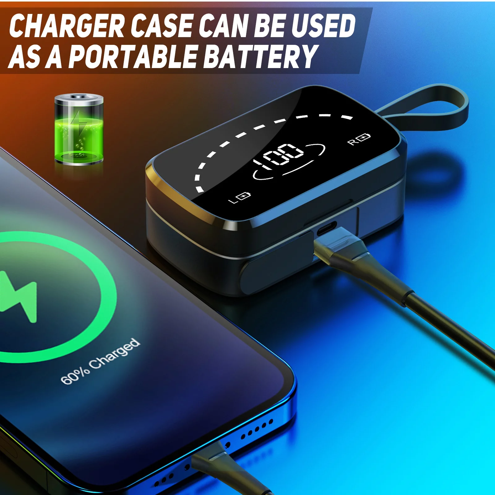 K2 Wireless Earbuds Bluetooth Sport Headphones Premium Fidelity Sound Quality Charging Case Digital LED Intelligence Display Earphones Built-in Mic Headset for Realme GT Neo Flash