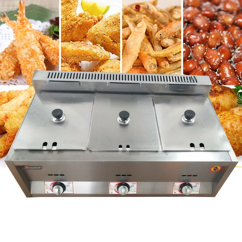 OUKANING 3-Pan Gas Fryer Food Countertop Warmer/Buffet/Heater/Steamer Commercial 18L