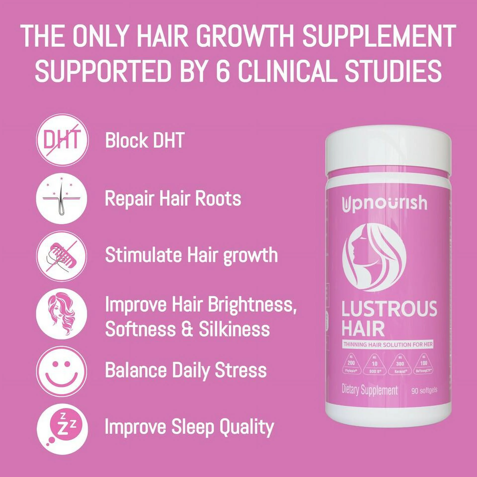 UpNourish Lustrous Hair Growth Vitamins for Women DHT Blocker for hair loss and thinning Hair 90 Softgel
