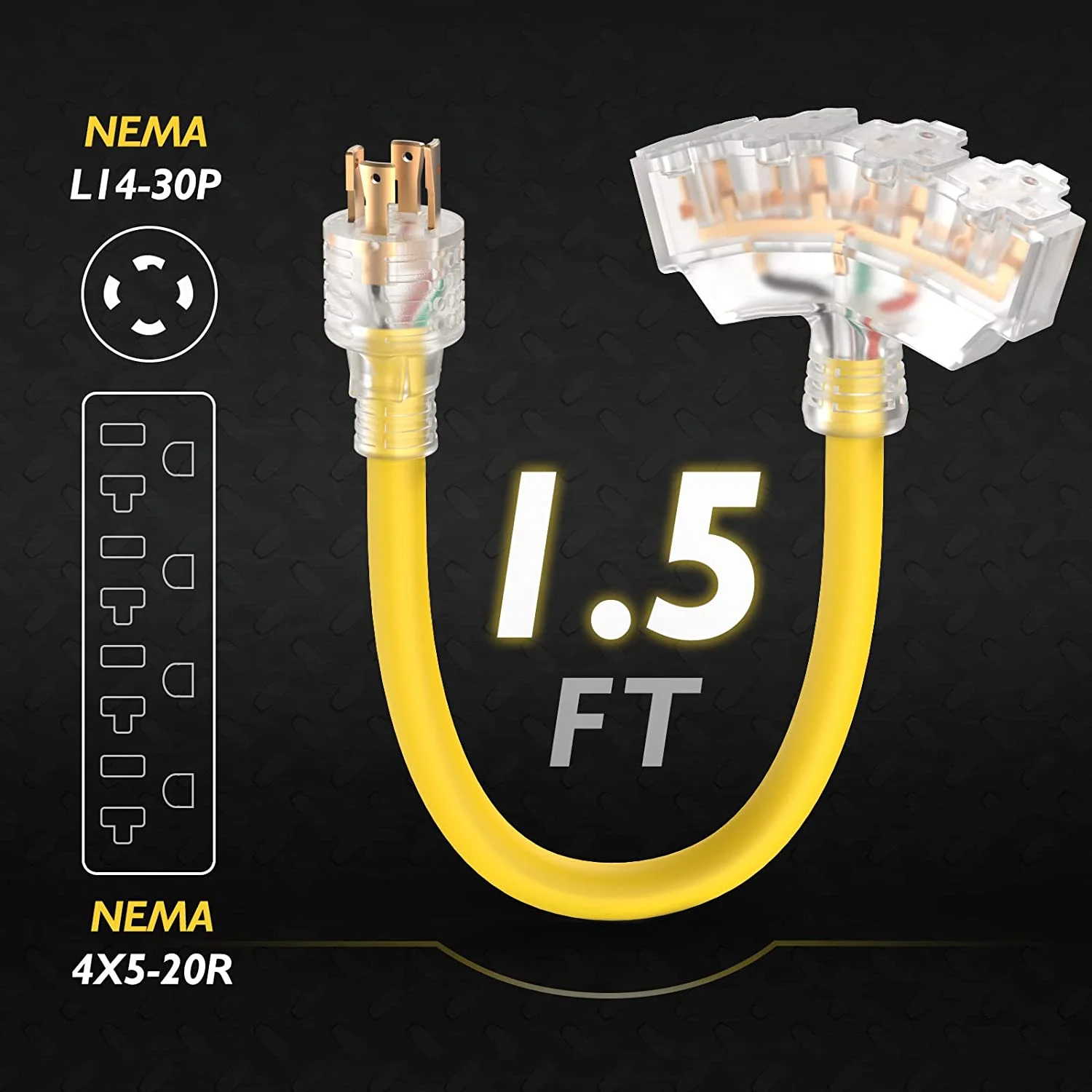 TOOLIOM 30 Amp to 15 Amp 110 Generator Adapter  Adapter L14-30P/Four 5-20R  Outlet Splitter,1.5 FT