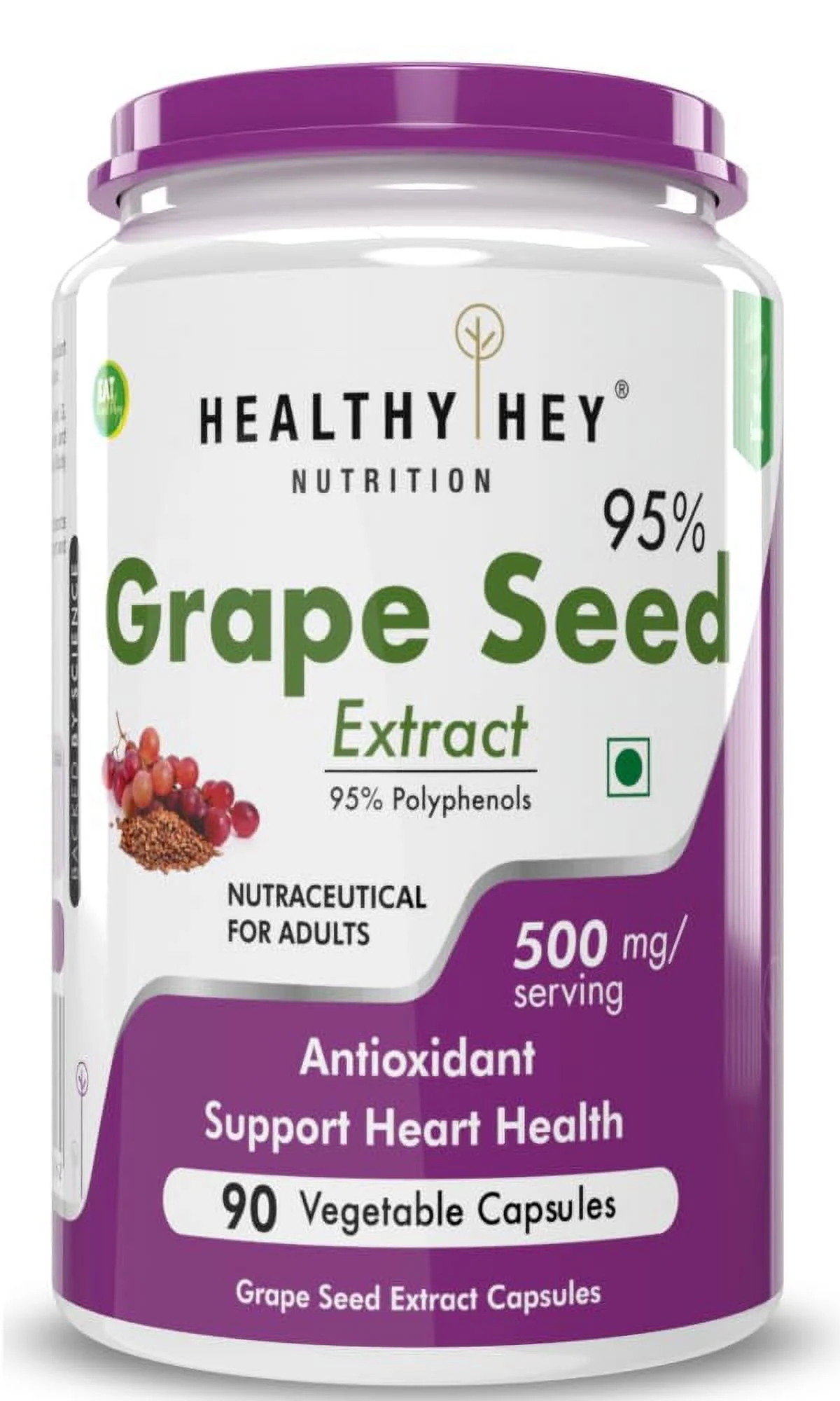 HealthyHey Nutrition Grape Seed Extract | Maximum Strength | 95% Polyphenols | 3 Month Supply | 90 Veggie Caps | (Pack of 1)
