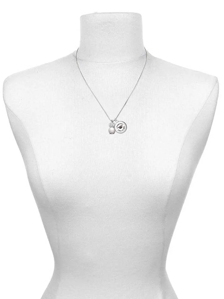 Delight Jewelry Silvertone 3-D Imitation Pearl & Clear Crystal Owl Dome Best Teacher Ever Charm Necklace