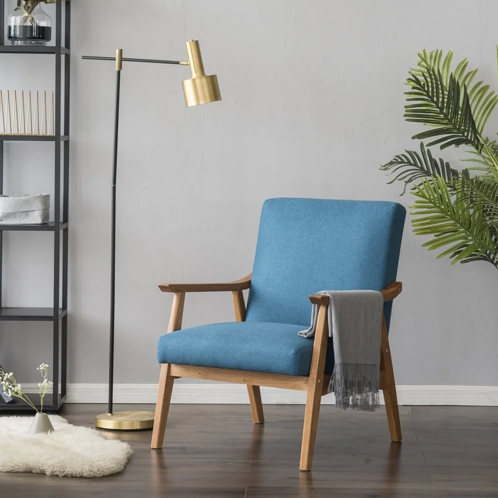 Zimtown Solid Wood Retro Simple Single Sofa Accent Chair Backrest Beige Modern & Contemporary, Nautical & Coastal