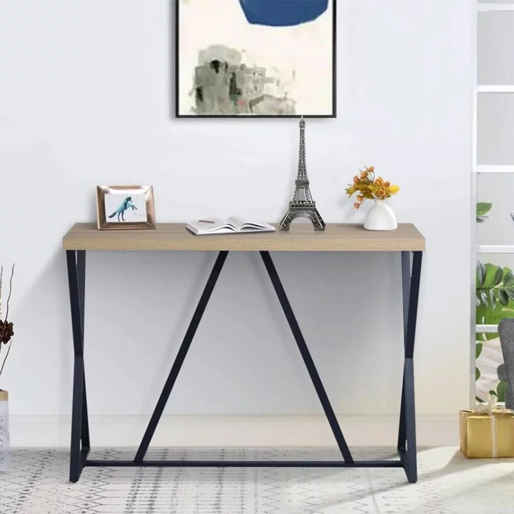 HomyLin Industrial 47IN Console Table Sofa Table Oak Black