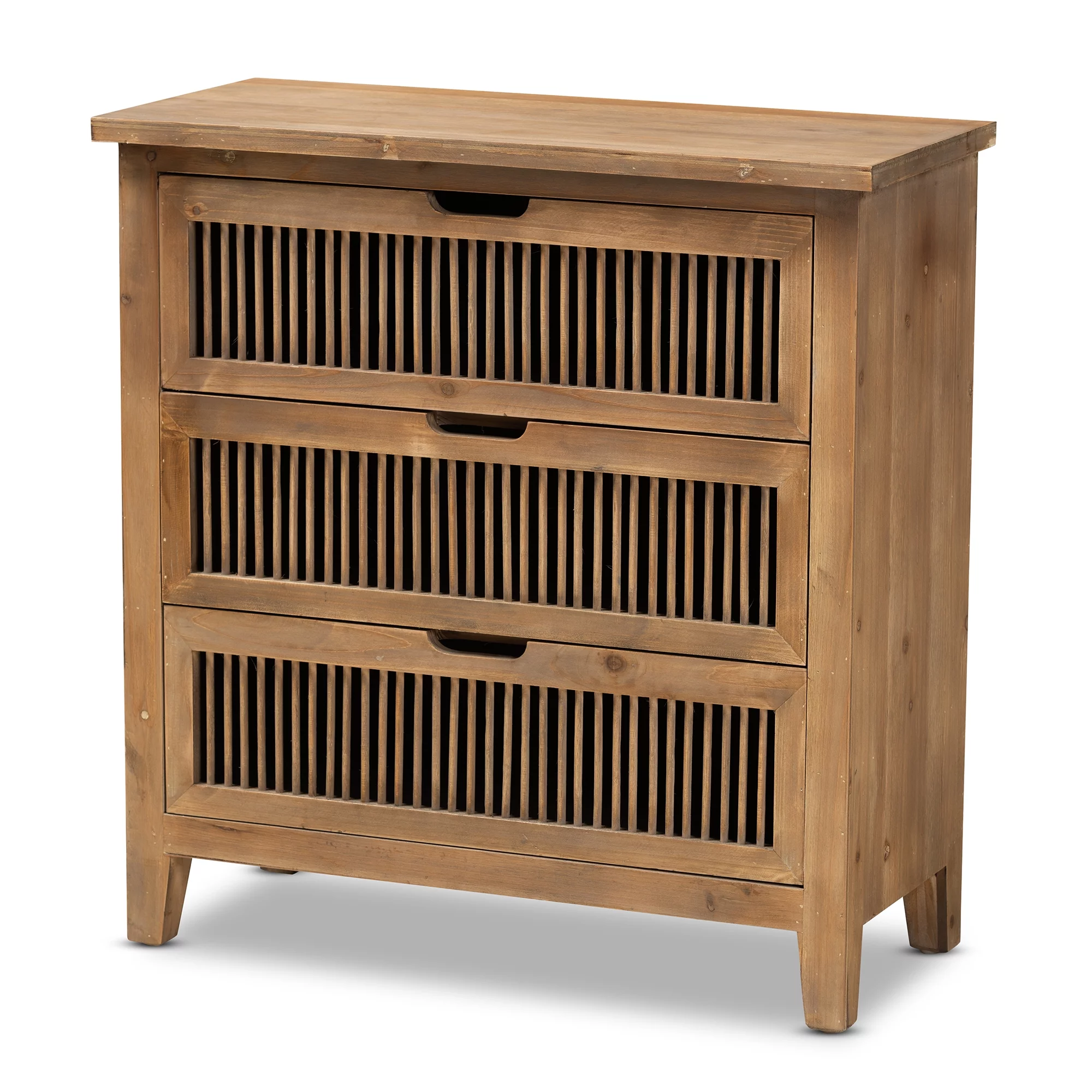 Baxton Studio Clement Rustic Transitional Medium Oak Finished 3-Drawer Wood Spindle Chest