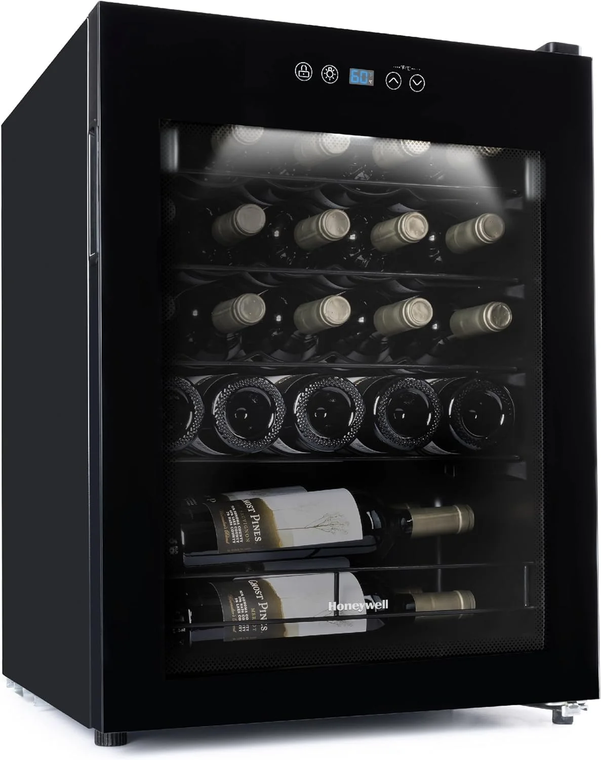 Honeywell 24 Bottle Compressor Wine Cooler Refrigerator for Red, White, Champagne or Sparkling Wine, Digital Temperature Control, Glass Door