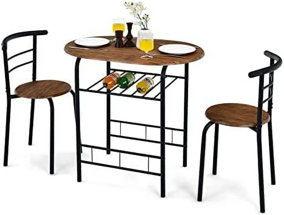 NLIBOOMLife 3 Piece Dining Set Compact 2 Chairs and Table Set with Metal Frame and   Bistro Pub Breakfast Space Saving for Apartment and Kitchen (Natural & Black)