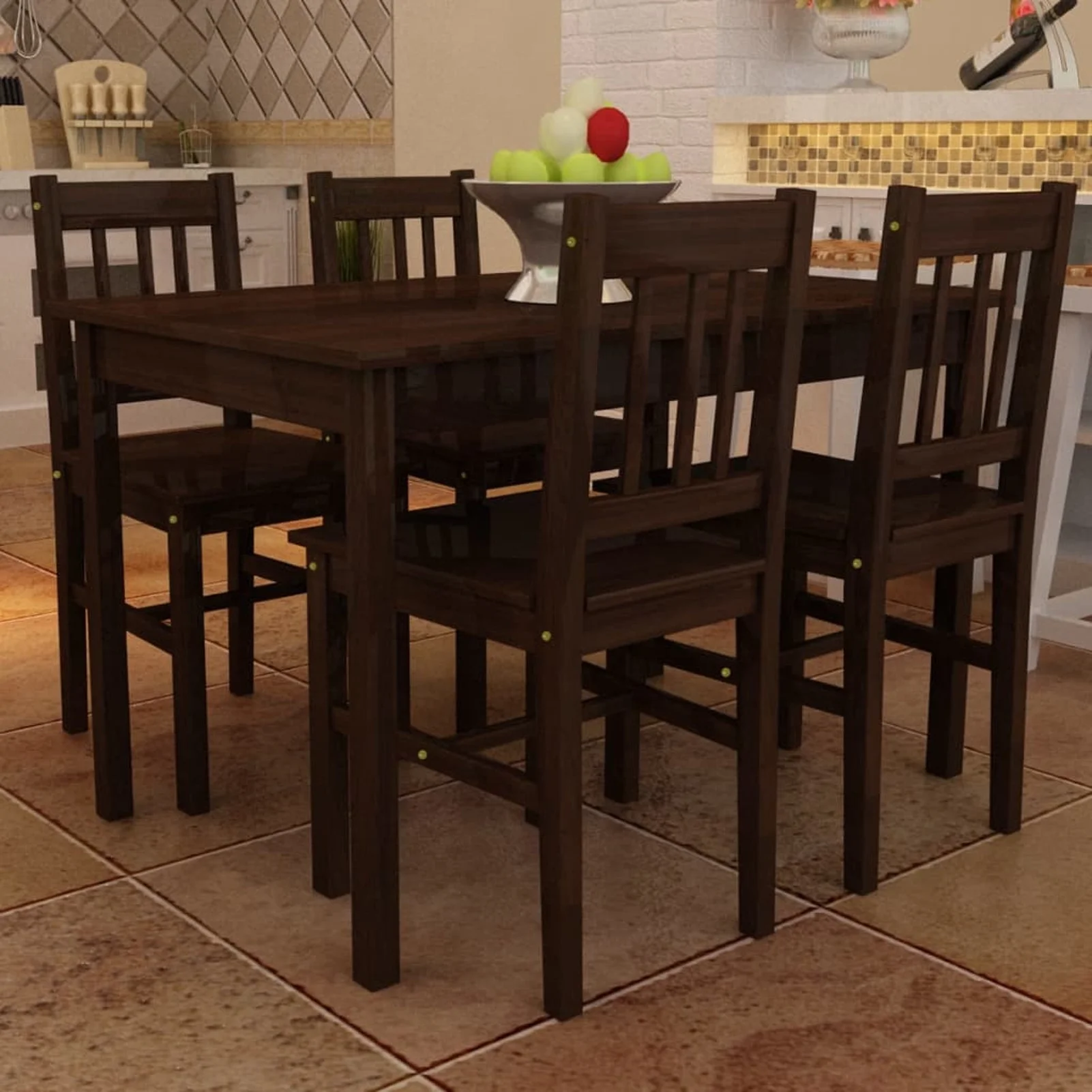 moobody 5 Piece Dining Set Wooden Table with 4 Chairs Solid Pine Wood Kitchen Dining Room Set Breakfast Home Furniture