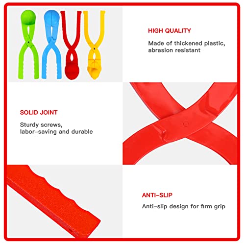 Max Fun 4 Pack Snowball Maker Snow Ball Toys Games with Handle for Kids Outdoor Indoor Winter Snowball Fight Maker Tool Clip with Drawstring Bag