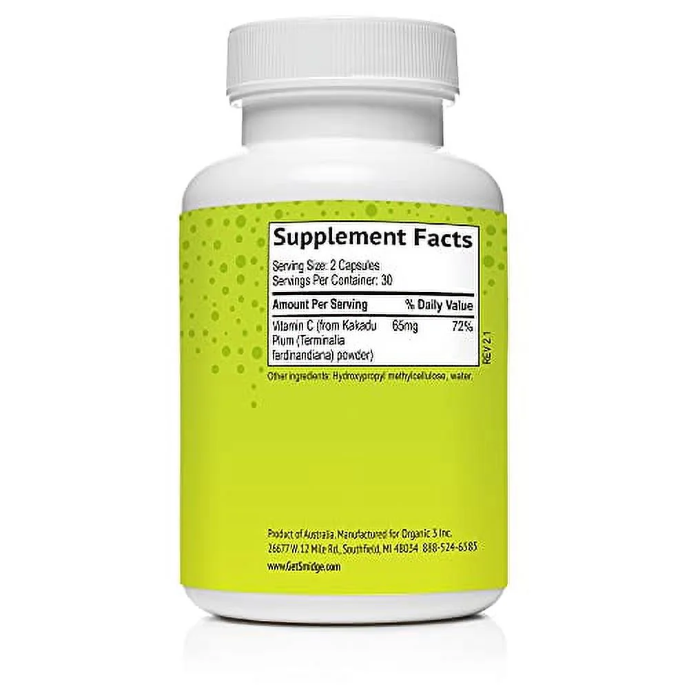 Smidge® Kakadu Plum Capsules, 60 ct. Pure, Non-GMO Vitamin C from Australian Kakadu Plum. No Fillers, No Ascorbic Acid