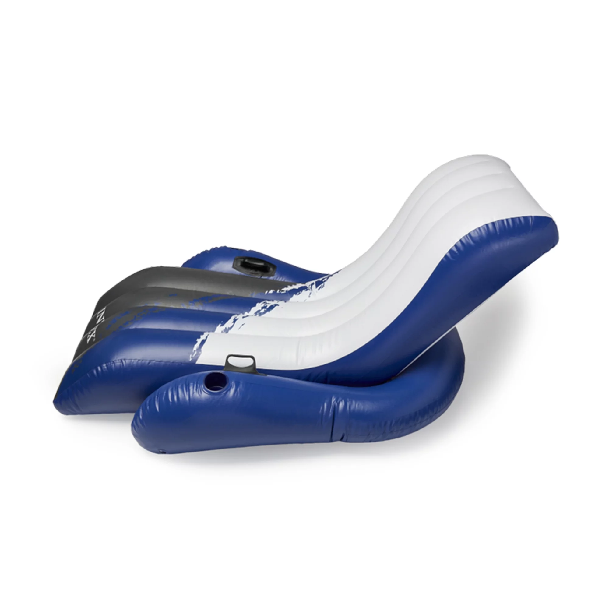 Inflatable Floating Lounge Pool Recliner Chair W/ Cup Holders, Blue/Black/White, Adult