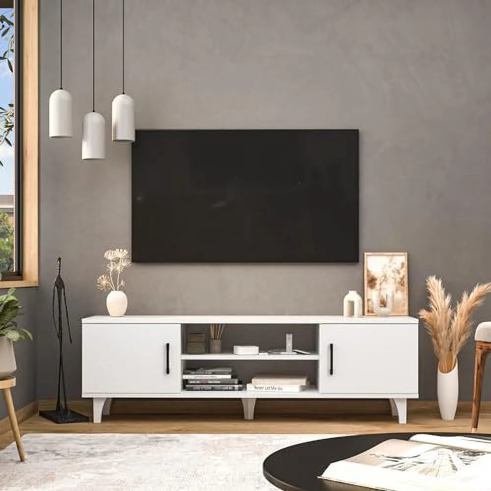 HJZUINIUNIU Atelier Mobili Mid Century Modern TV Stand 60 Inch  Entertainment Center  TV Console with   White TV Stand for Living Room  Media Console Table &   Farmhouse TV Stand up 6