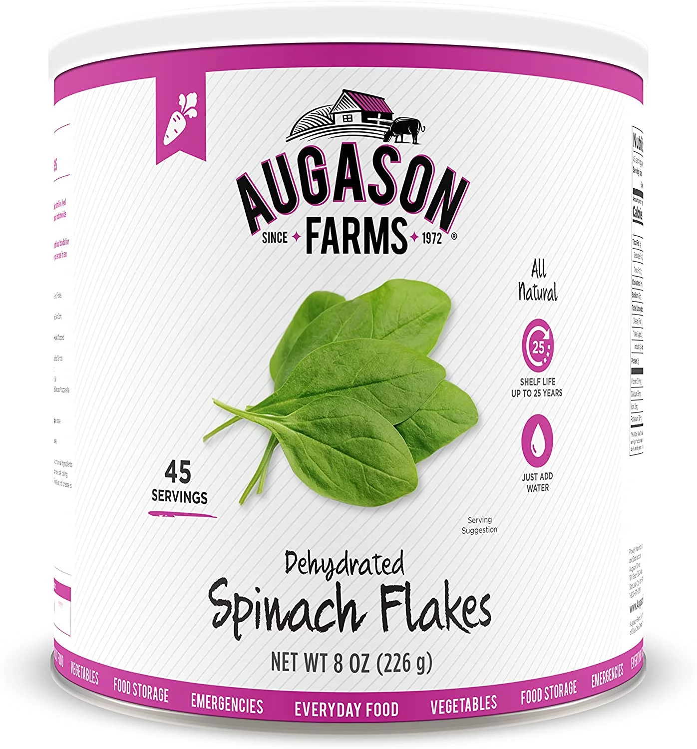 Augason Farms Dehydrated Spinach Flakes 8 oz No. 10 Can