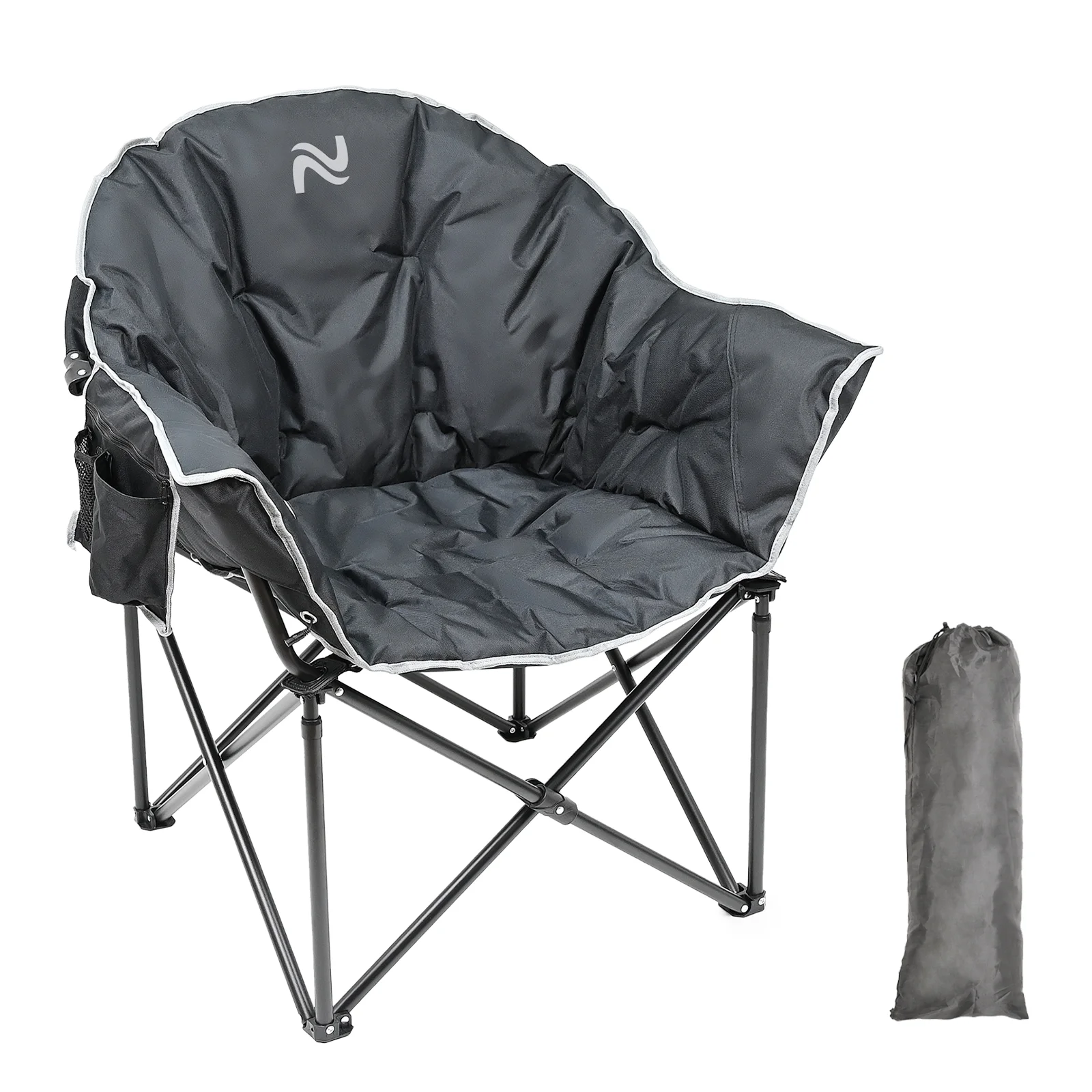Slsy Oversized Camping Chair, Folding Moon Saucer Chair for Adults, Heavy Duty Folding Chair with Cup Holder & Carry Bag, Supports 500LBS