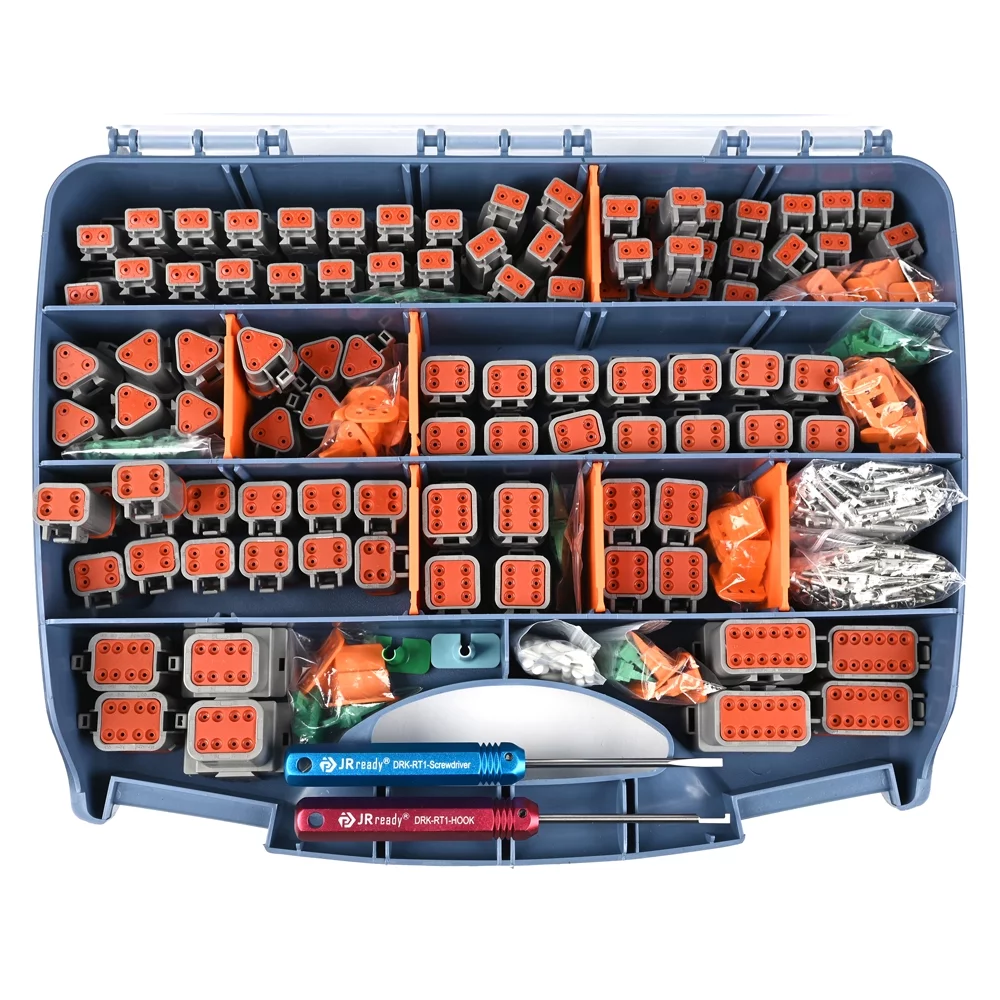 JRready ST6315 DT Deutsch Connector Kit, 2 3 4 6 8 12 Pin Gray Environmentally Sealed Automotive Electrical Connectors, Size 16 Stamped Formed Contacts(14-18AWG)/ DT Connector Removal Tool, 604PCS
